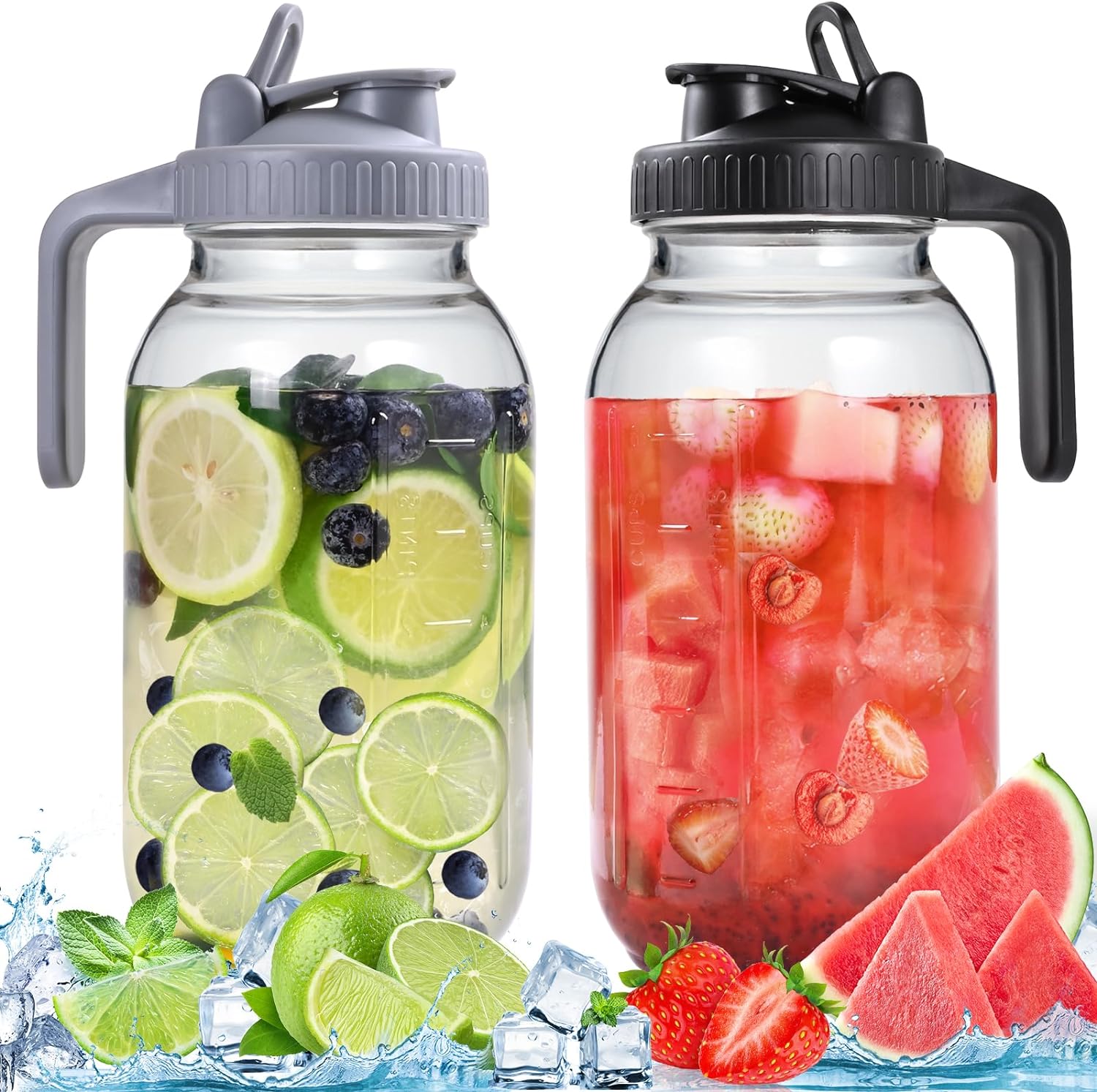 Glass Pitchers with Lid, Airtight Mason Jars, Water Jugs -Set of 2 (64oz) Glass Pitchers with Lid, Airtight Mason Jars, Water Jugs -Set of 2 (64oz)